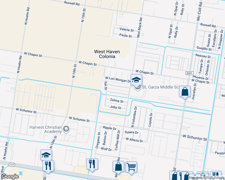 map of restaurants, bars, coffee shops, grocery stores, and more near 3720 West Sarah Evans Street in Edinburg