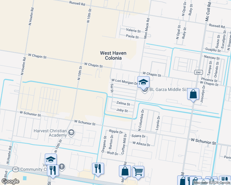 map of restaurants, bars, coffee shops, grocery stores, and more near 2 North Sal Street in Edinburg