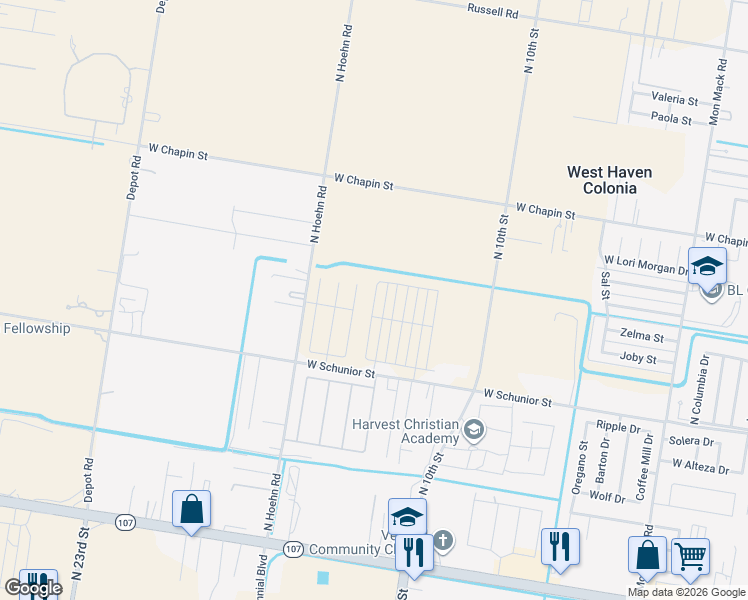 map of restaurants, bars, coffee shops, grocery stores, and more near 1013 North Hoehn Drive in Edinburg