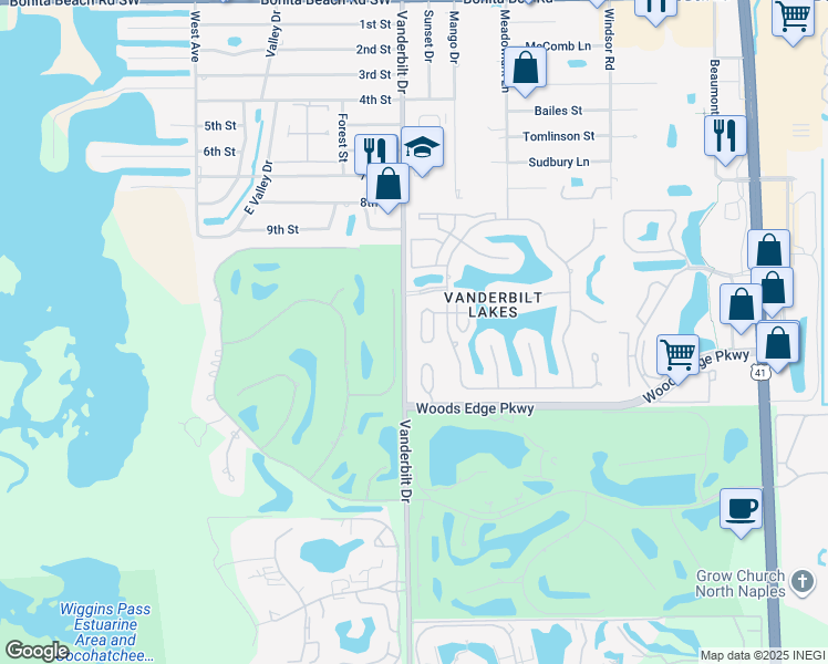 map of restaurants, bars, coffee shops, grocery stores, and more near 28720 Bermuda Bay Way in Bonita Springs