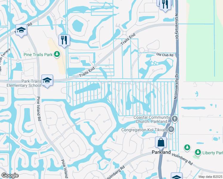 map of restaurants, bars, coffee shops, grocery stores, and more near 10006 Rosewood Street in Parkland