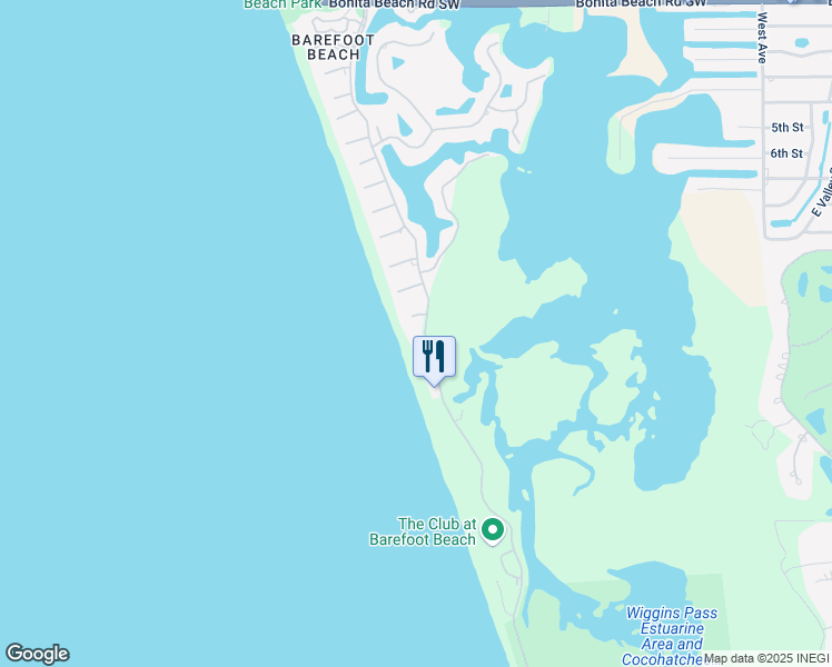 map of restaurants, bars, coffee shops, grocery stores, and more near 253 Barefoot Beach Boulevard in Bonita Springs