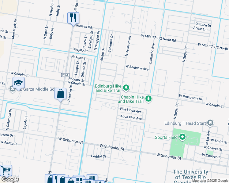 map of restaurants, bars, coffee shops, grocery stores, and more near 4022 West Chapin Street in Edinburg