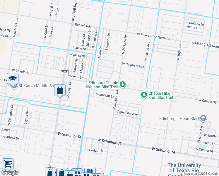 map of restaurants, bars, coffee shops, grocery stores, and more near 2309 West Candlelight Drive in Edinburg