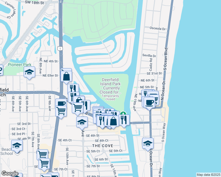 map of restaurants, bars, coffee shops, grocery stores, and more near 1720 Deerfield Island Park in Deerfield Beach