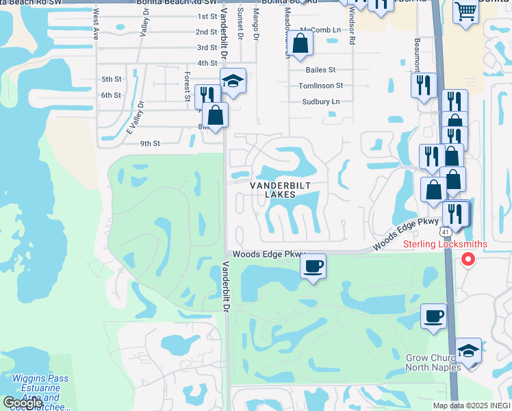 map of restaurants, bars, coffee shops, grocery stores, and more near 28764 Carmel Way in Bonita Springs