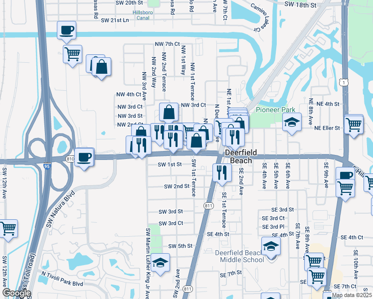 map of restaurants, bars, coffee shops, grocery stores, and more near 175 Florida 810 in Deerfield Beach