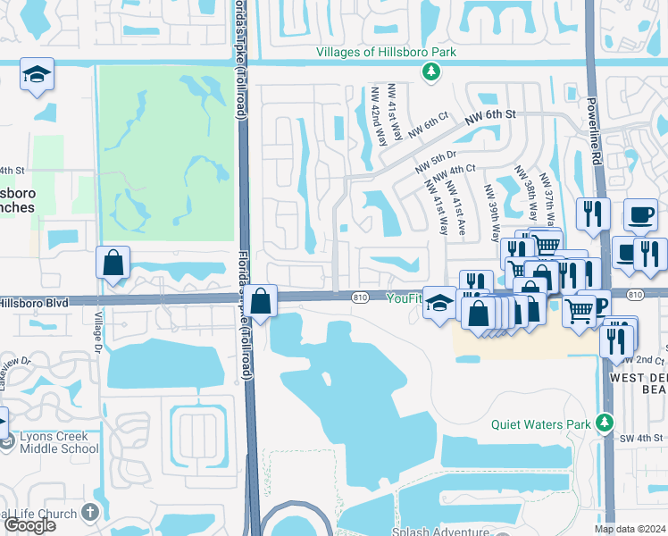 map of restaurants, bars, coffee shops, grocery stores, and more near 83 Northwest 45th Avenue in Deerfield Beach