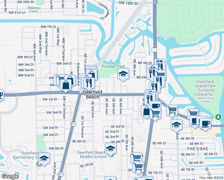 map of restaurants, bars, coffee shops, grocery stores, and more near 49 Northeast 5th Avenue in Deerfield Beach