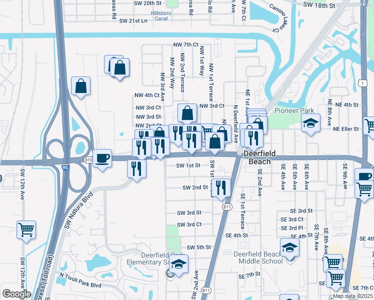 map of restaurants, bars, coffee shops, grocery stores, and more near 259 West Hillsboro Boulevard in Deerfield Beach