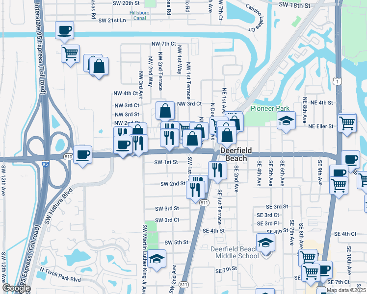 map of restaurants, bars, coffee shops, grocery stores, and more near 175 Florida 810 in Deerfield Beach