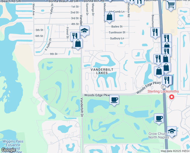 map of restaurants, bars, coffee shops, grocery stores, and more near 28764 Carmel Way in Bonita Springs