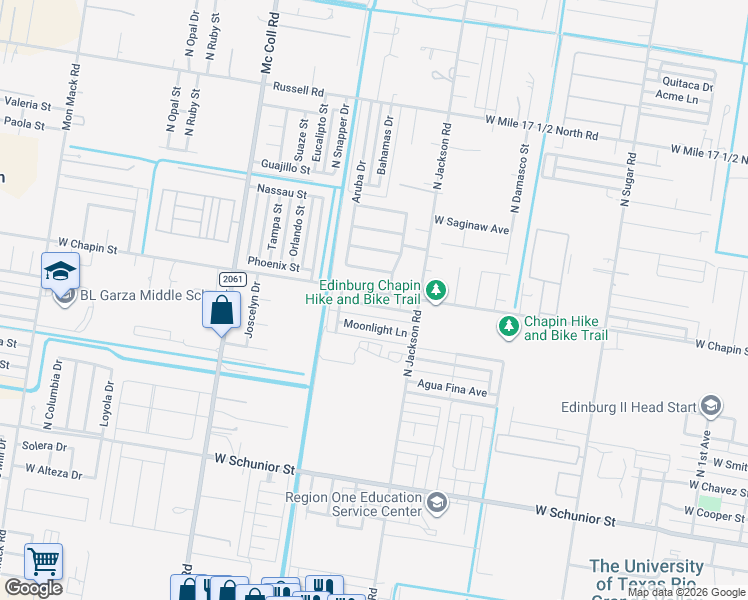 map of restaurants, bars, coffee shops, grocery stores, and more near 2309 West Candlelight Drive in Edinburg