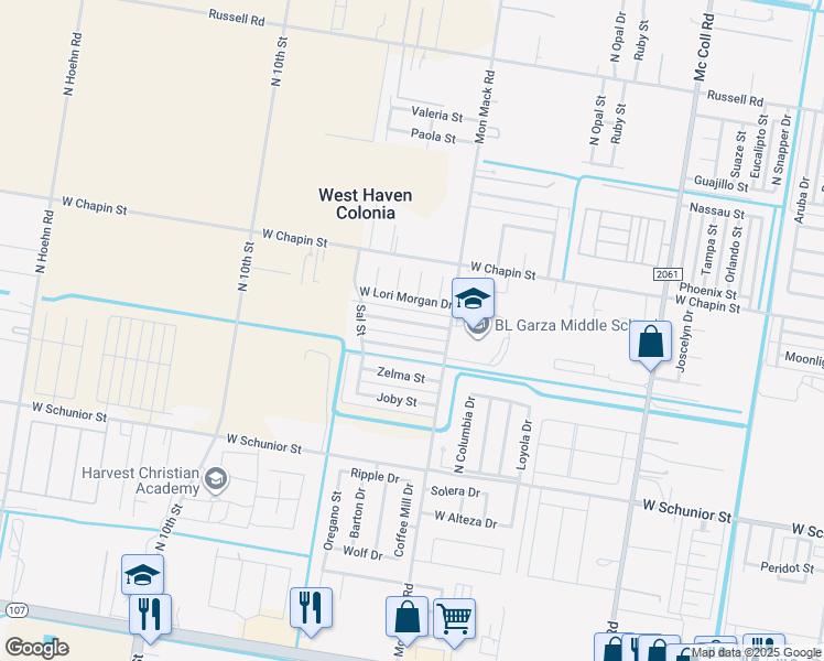 map of restaurants, bars, coffee shops, grocery stores, and more near 3708 West Sarah Evans Street in Edinburg