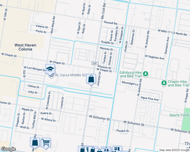map of restaurants, bars, coffee shops, grocery stores, and more near 1302 North McColl Road in Edinburg