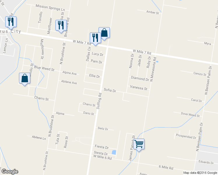map of restaurants, bars, coffee shops, grocery stores, and more near 5306 Sofia Drive in Mission
