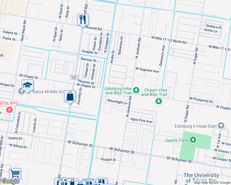 map of restaurants, bars, coffee shops, grocery stores, and more near 2309 West Candlelight Drive in Edinburg