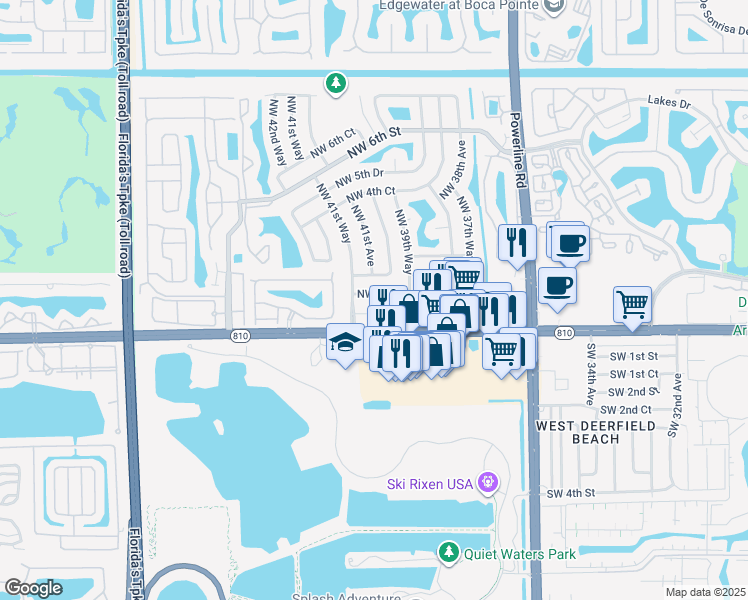 map of restaurants, bars, coffee shops, grocery stores, and more near 4122 Northwest 1st Place in Deerfield Beach