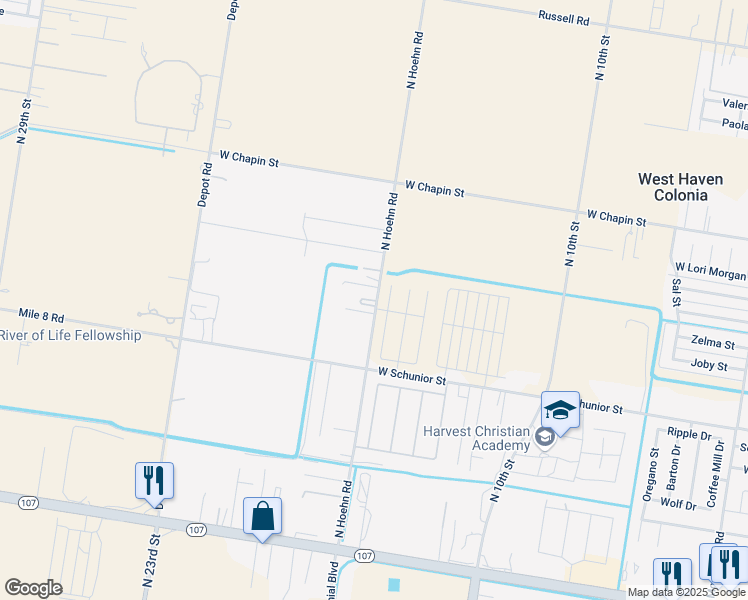 map of restaurants, bars, coffee shops, grocery stores, and more near 1013 North Hoehn Drive in Edinburg