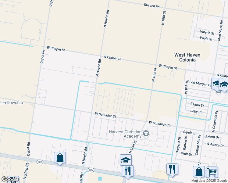 map of restaurants, bars, coffee shops, grocery stores, and more near 1013 North Hoehn Drive in Edinburg