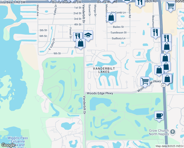 map of restaurants, bars, coffee shops, grocery stores, and more near 28764 Carmel Way in Bonita Springs