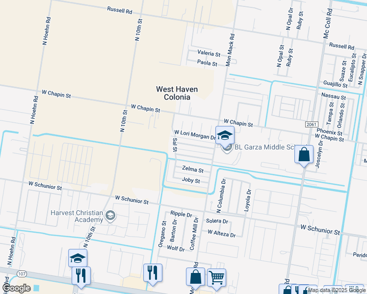 map of restaurants, bars, coffee shops, grocery stores, and more near 2 North Sal Street in Edinburg