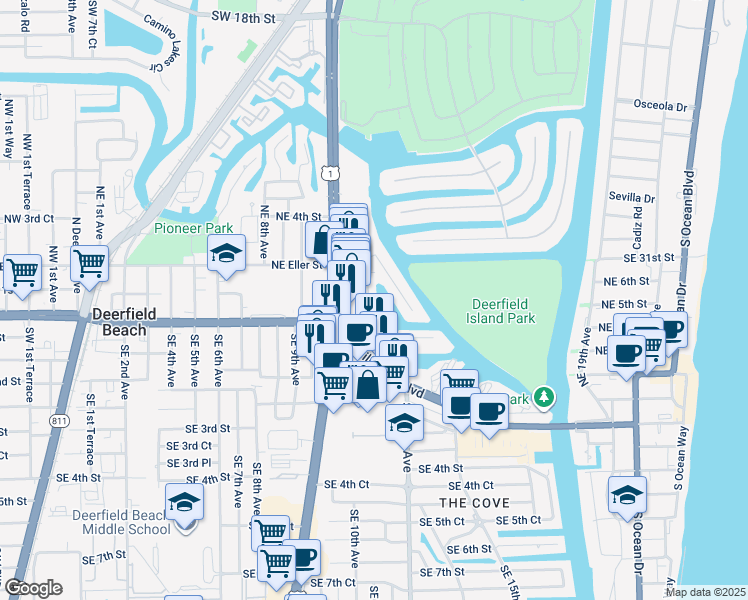 map of restaurants, bars, coffee shops, grocery stores, and more near 26 Little Harbor Way in Deerfield Beach