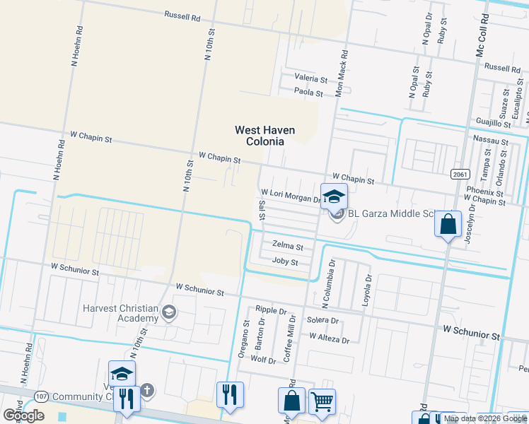 map of restaurants, bars, coffee shops, grocery stores, and more near 2 North Sal Street in Edinburg