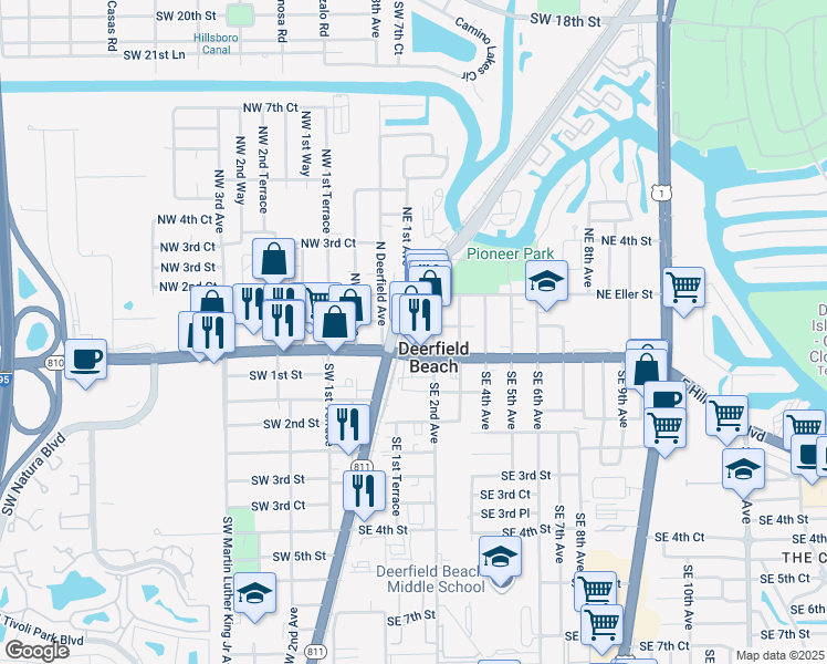 map of restaurants, bars, coffee shops, grocery stores, and more near in Deerfield Beach