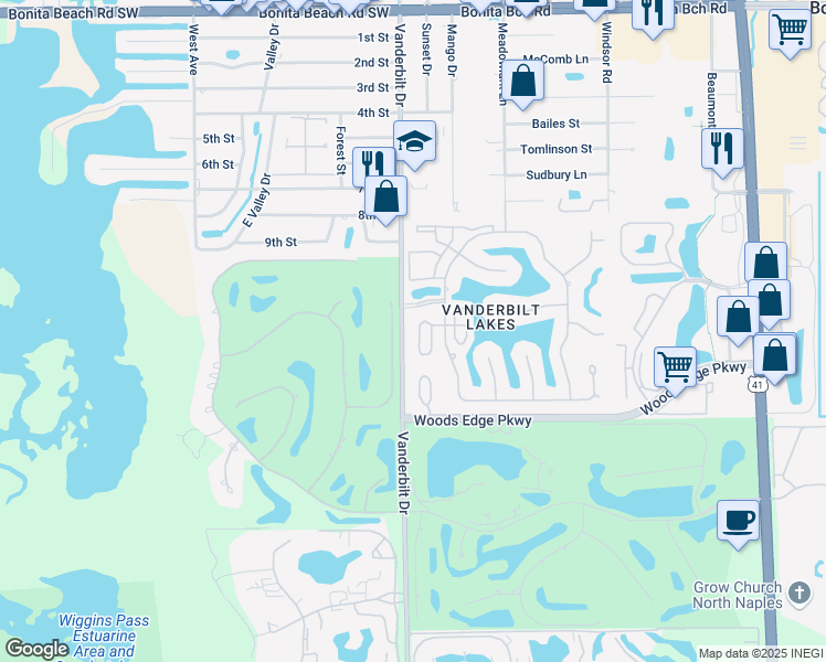 map of restaurants, bars, coffee shops, grocery stores, and more near 28720 Bermuda Bay Way in Bonita Springs