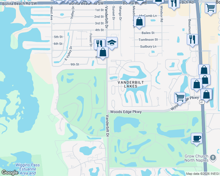 map of restaurants, bars, coffee shops, grocery stores, and more near 28720 Bermuda Bay Way in Bonita Springs