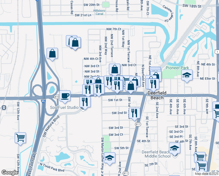 map of restaurants, bars, coffee shops, grocery stores, and more near 259 West Hillsboro Boulevard in Deerfield Beach