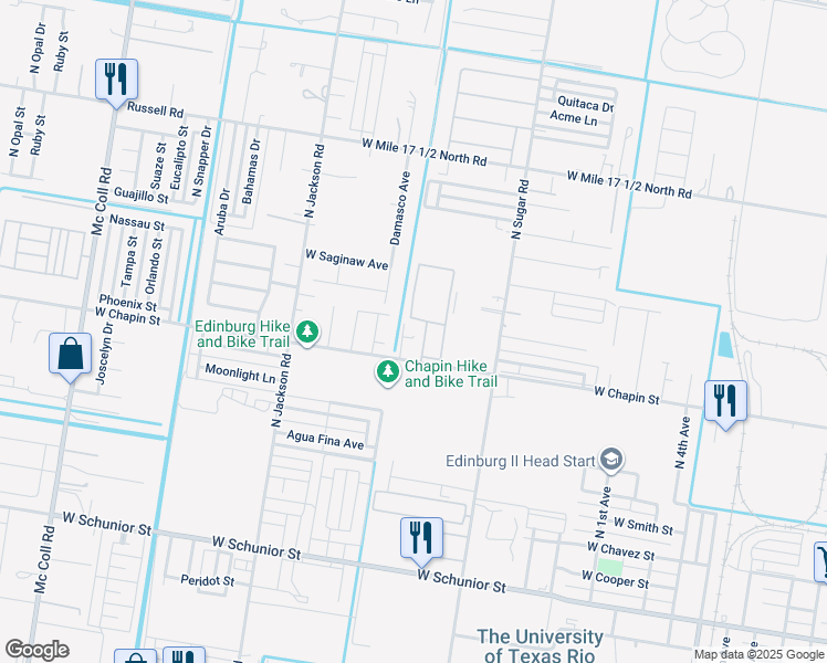 map of restaurants, bars, coffee shops, grocery stores, and more near 1825 West Chapin Street in Edinburg