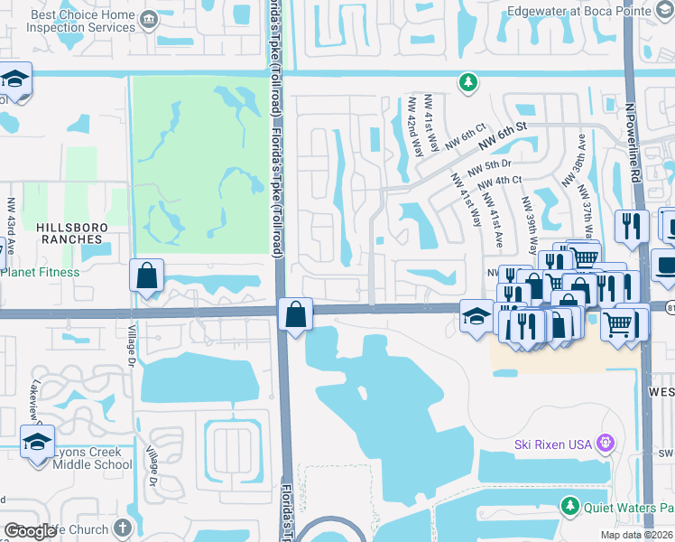 map of restaurants, bars, coffee shops, grocery stores, and more near 4700 Northwest 1st Place in Deerfield Beach