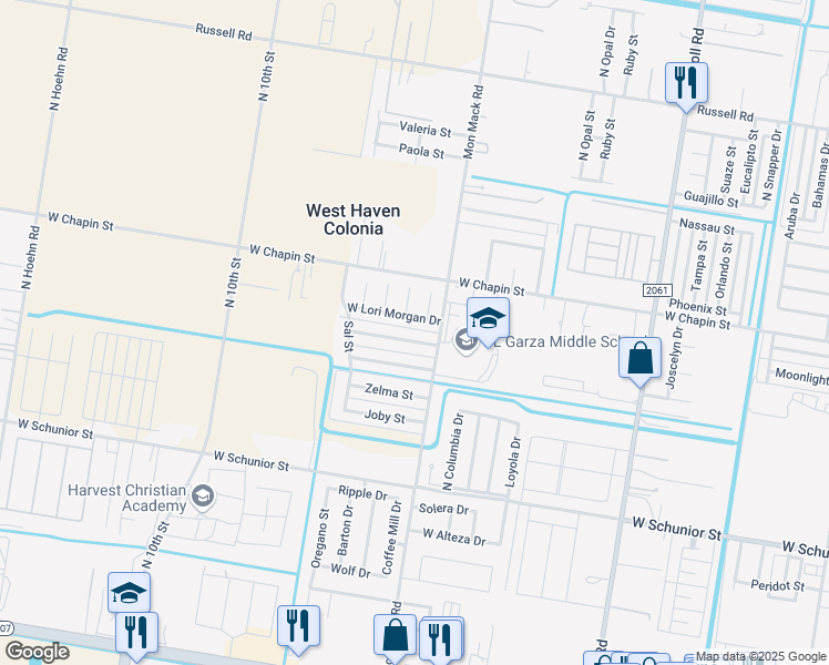 map of restaurants, bars, coffee shops, grocery stores, and more near 3612 West Sarah Evans Street in Edinburg