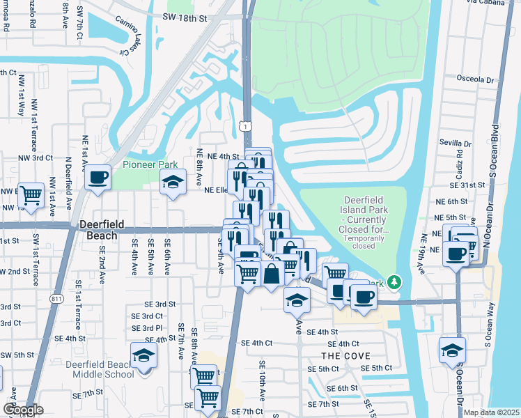 map of restaurants, bars, coffee shops, grocery stores, and more near 25 Little Harbor Way in Deerfield Beach