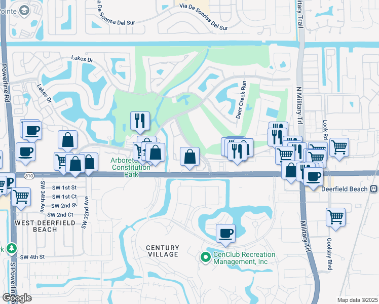 map of restaurants, bars, coffee shops, grocery stores, and more near 2403 West Hillsboro Boulevard in Deerfield Beach