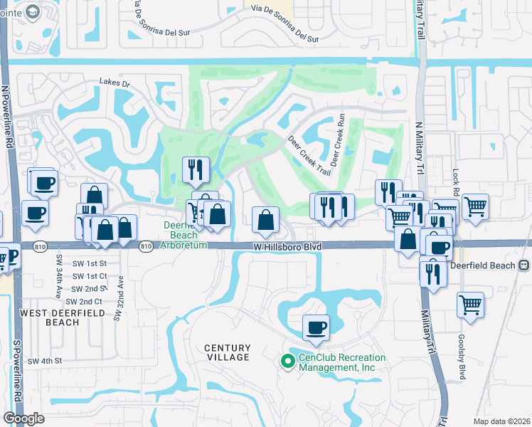map of restaurants, bars, coffee shops, grocery stores, and more near 2403 West Hillsboro Boulevard in Deerfield Beach