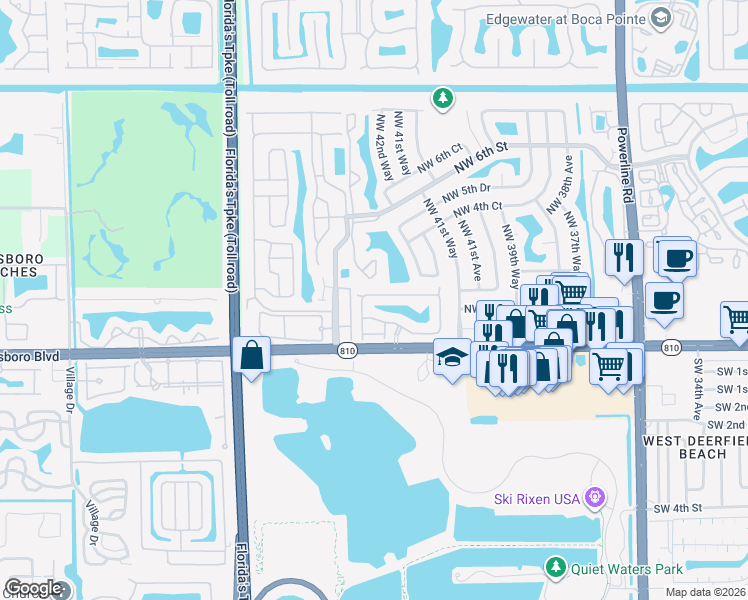 map of restaurants, bars, coffee shops, grocery stores, and more near 104 Northwest 44th Terrace in Deerfield Beach