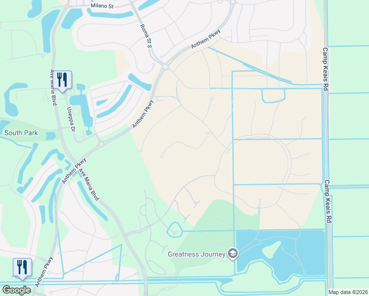 map of restaurants, bars, coffee shops, grocery stores, and more near 5484 Katia Court in Ave Maria