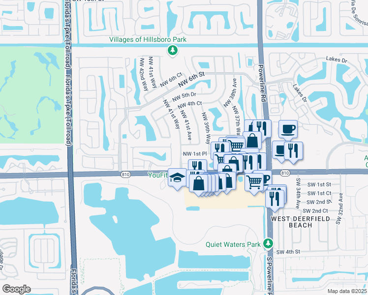 map of restaurants, bars, coffee shops, grocery stores, and more near 223 Northwest 41st Avenue in Deerfield Beach