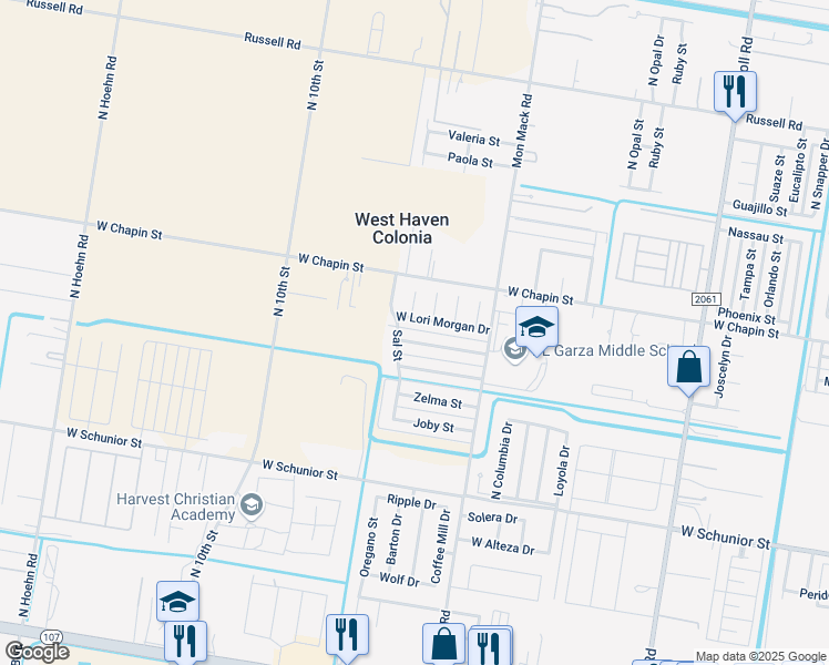 map of restaurants, bars, coffee shops, grocery stores, and more near 1331 Patsy Cline Drive in Edinburg