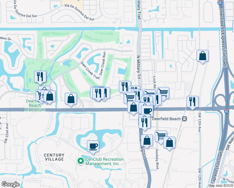 map of restaurants, bars, coffee shops, grocery stores, and more near 2022 Woodlake Circle in Deerfield Beach