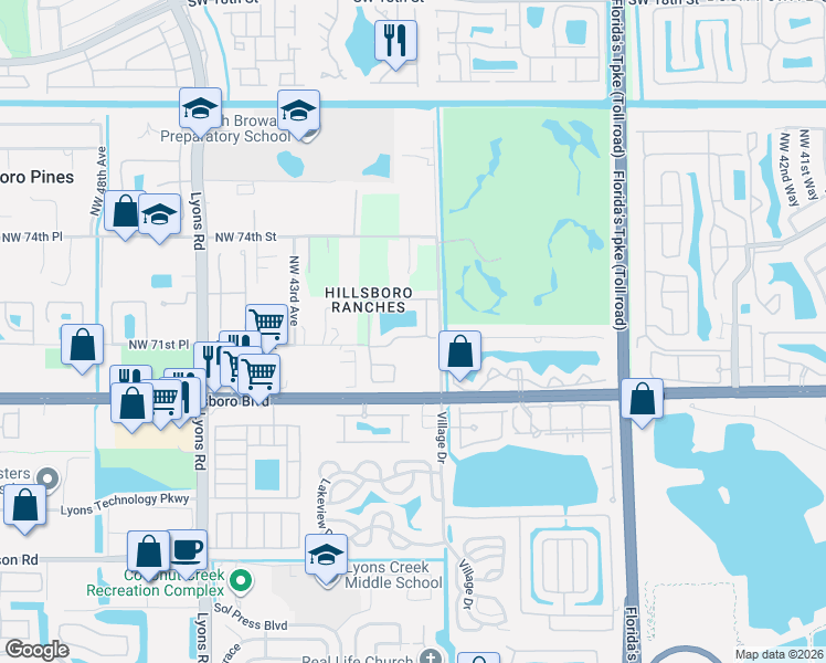 map of restaurants, bars, coffee shops, grocery stores, and more near 7135 Crescent Creek Place in Coconut Creek