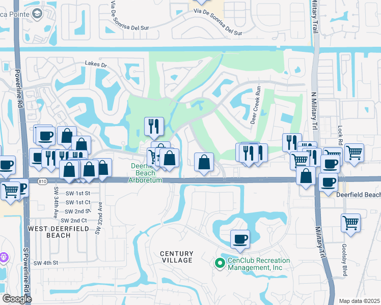 map of restaurants, bars, coffee shops, grocery stores, and more near 225 Deer Creek Boulevard in Deerfield Beach