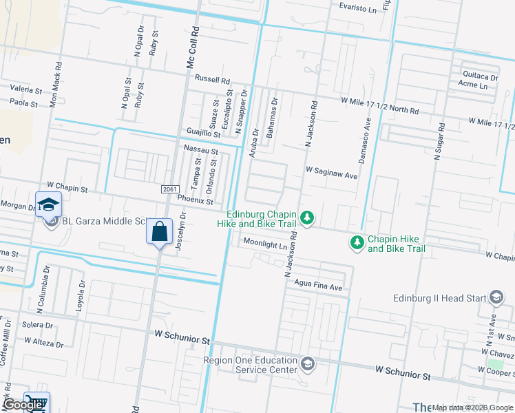 map of restaurants, bars, coffee shops, grocery stores, and more near 2313 Eisenhower Street in Edinburg