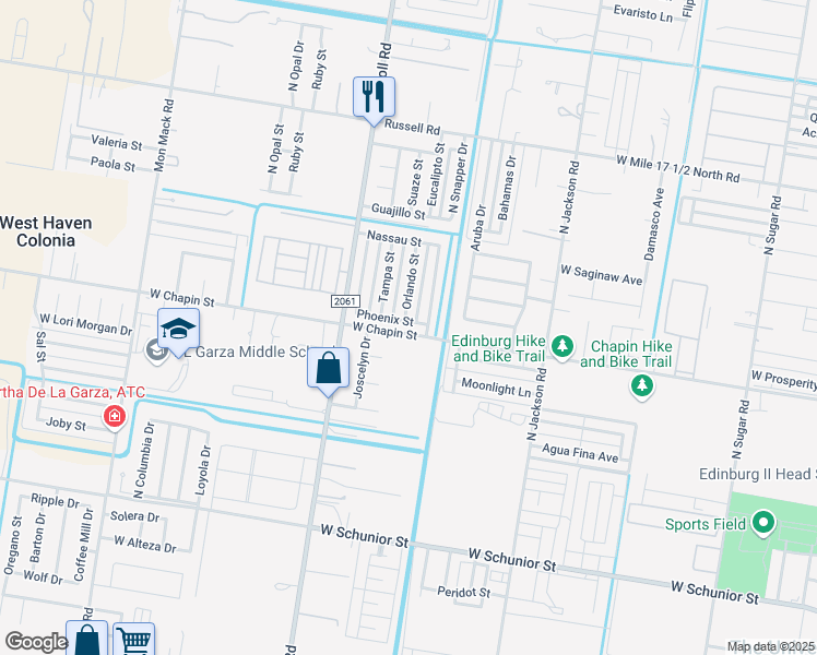 map of restaurants, bars, coffee shops, grocery stores, and more near 1413 Nassau Street in Edinburg