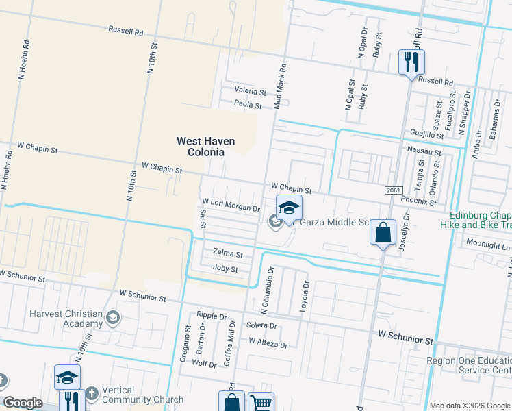 map of restaurants, bars, coffee shops, grocery stores, and more near 1341 North Loretta Lynn Drive in Edinburg