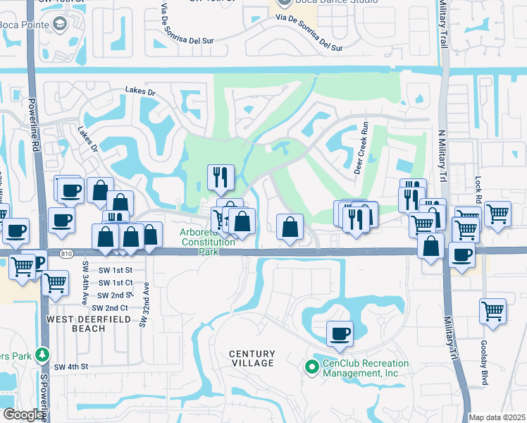 map of restaurants, bars, coffee shops, grocery stores, and more near 225 Deer Creek Boulevard in Deerfield Beach