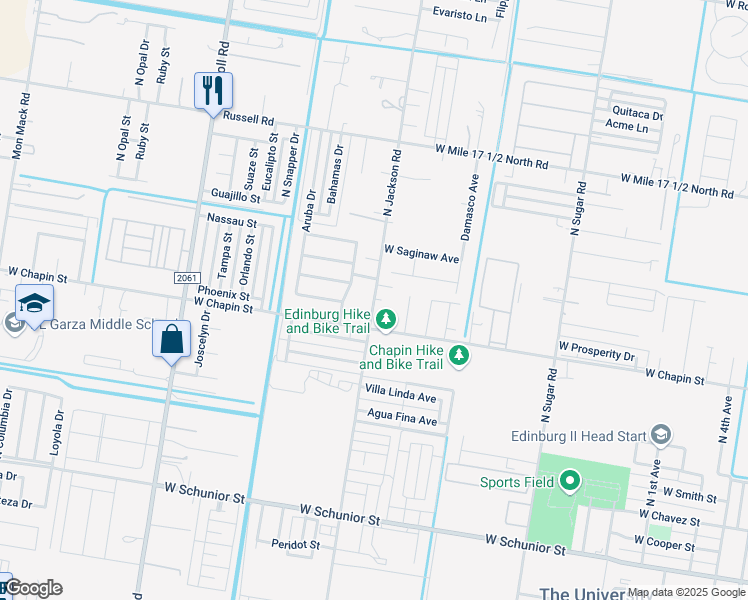 map of restaurants, bars, coffee shops, grocery stores, and more near 1519 North Jackson Road in Edinburg